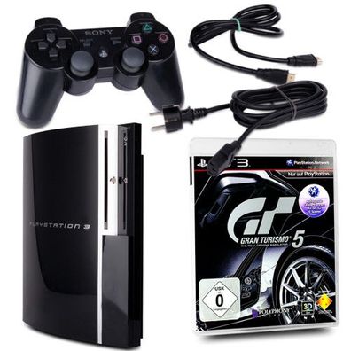 PS3 Konsole Fat 80 GB Modell Nr. CECHL04 in Schwarz + Stromkabel + HDMI-Kabel + 2 ...