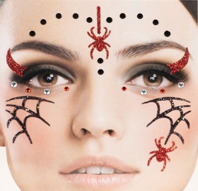 Gesichts Tattoo Halloween rote Spinne u schwarzes Spinnennetz Karneval Fasching
