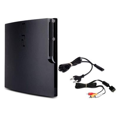 PS3 Konsole Slim 320 GB Modell Nr. Cech-2504B in Schwarz + Stromkabel + 3-Cinch-Kabel