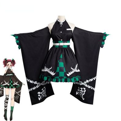 Dämon Slayer Tanjirou Cosplay Kostüm Anzüge Schulterfreies Dienstmädchen Outfit