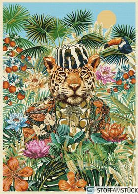 Stoff Wandbild Panel Polyester Baumwolle Gobelin Tiger Elton 100 cm x 70 cm