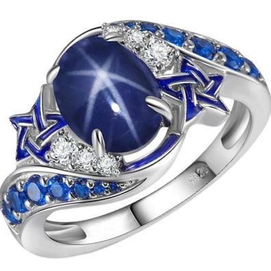 Damen Ring mit blaue/ weißen Cubic Zirkonia Steine (CM608)