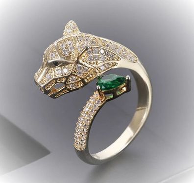Panther Ring mit Cubic Zirkonia Steinen vergoldet (CM616)