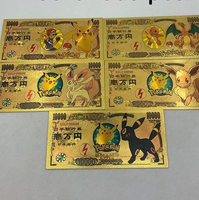 5 Sammelscheine Pokemon vergoldet (CM629)