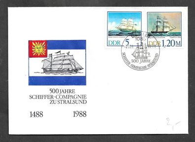 FDC DDR 2 Belege 500 Jahre Schiffer Compagnie Stralsund 20.09.1988