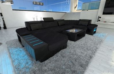Schwarze Sofa Wohnlandschaft Bellagio U Form Mikrofaser -LED Sofa & USB Anschluss