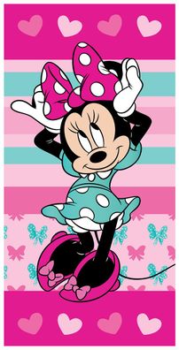 Disney Minnie Mouse Hearts 04 Handtuch Minnie Mouse Pinke Schleife Grünes Kleid