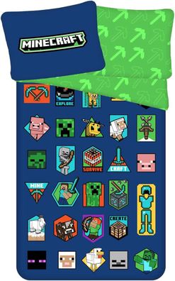 Kinder Wendebettwäsche Minecraft Badges mit Badges Schwein TNT Craft Zombie Blau