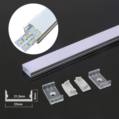 2 Meter 23mm Breite Aluprofil Alu Schiene Profil LED Kanal für LED Strip mit Milch...