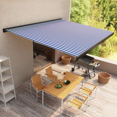 vidaXL Motorisierte Kassetten-Markise 350x250 cm Blau und Weiß