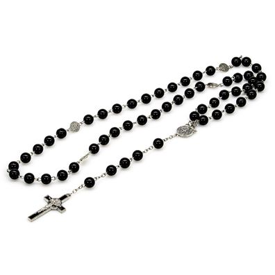 Rosenkranz mit Kreuz 8mm Schwarze Onyx Perlen