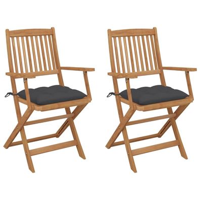 vidaXL Klappbare Gartenstühle 2 Stk. mit Kissen Massivholz Akazie