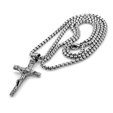 Edelstahl Halskette Figaro Kette 3mm Anhänger Kreuz Jesus