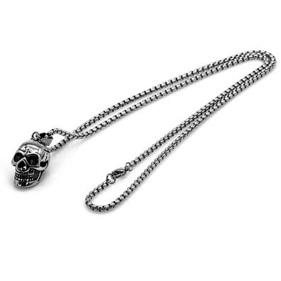 Edelstahl Halskette Figaro Kette 3mm Anhänger Totenkopf Schädel
