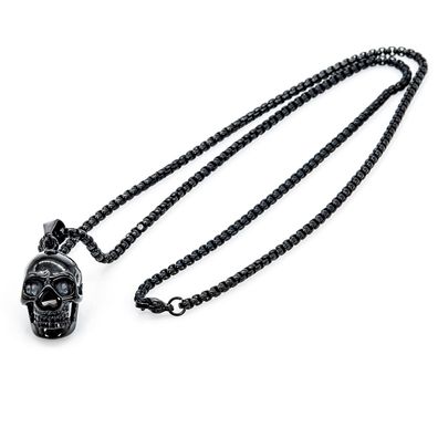 Edelstahl Halskette Figaro Kette 3mm Anhänger Totenkopf Schädel Black