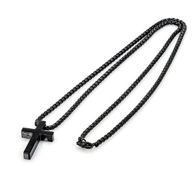 Edelstahl Halskette Figaro Kette 3mm Anhänger Kreuz Black
