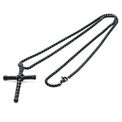 Edelstahl Halskette Figaro Kette 3mm Anhänger Kreuz Black gemustert
