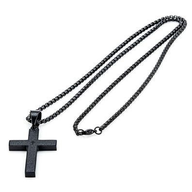 Edelstahl Halskette Figaro Kette 3mm Anhänger Kreuz mit Gebet Black