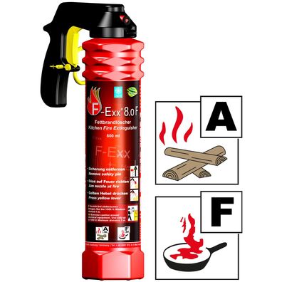 F-Exx 8.0 F Schaum-Feuerlöscher ohne Treibgas für Küche und Zuhause (Made in Germany)