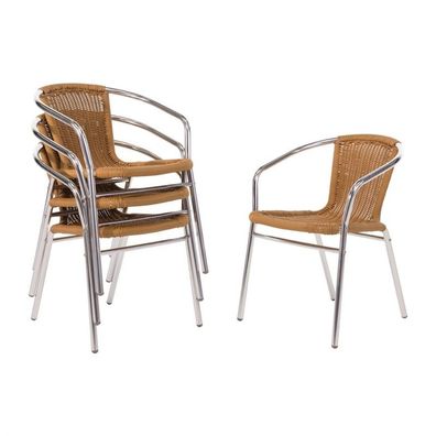 Bolero Korbstühle mit Armlehne in Aluminiumdesign naturell | 4 Stühle