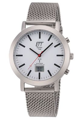 ETT Eco Tech Time Funk-Solar Herrenuhr Station Watch mit Milanaiseband EGS-11579-11M