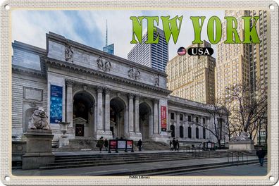 Blechschild Reise 30x20 cm New York USA Public Library Bibliothek tin sign