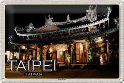Blechschild Reise 30x20 cm Taipei Taiwan Baoan Tempel Deko Schild tin sign