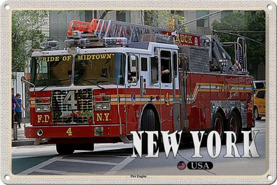 Blechschild Reise 30x20 cm New York USA Fire Engine Feuerwehrauto tin sign
