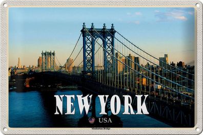 Blechschild Reise 30x20 cm New York USA Manhattan Bridge Brücke Deko tin sign
