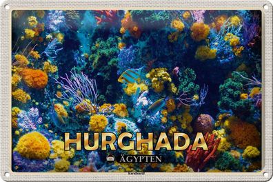 Blechschild Reise 30x20 cm Hurghada Ägypten Korallenriff Fische Deko tin sign
