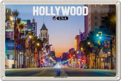 Blechschild Reise 30x20 cm Hollywood USA Hollywood Boulevard Deko tin sign