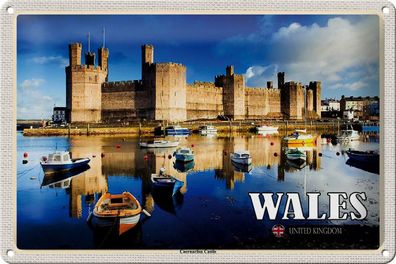 Blechschild Reise 30x20 cm Wales United Kingdom Caernarfon Castle tin sign