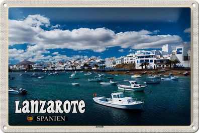 Blechschild Reise 30x20 cm Lanzarote Spanien Arrecife Stadt Meer tin sign