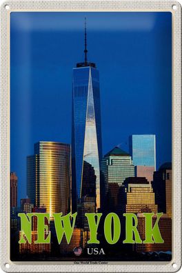 Blechschild Reise 20x30 cm New York USA One World Trade Center Deko tin sign