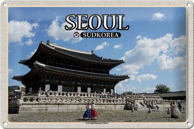 Blechschild Reise 30x20 cm Seoul Südkorea Gyeongbokgung Palace Deko tin sign