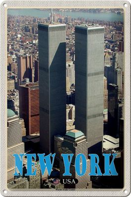 Blechschild Reise 20x30 cm New York USA World Trade Center Schild tin sign
