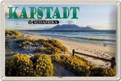 Blechschild Reise 30x20 cm Kapstadt Südafrika Strand Meer Berge tin sign