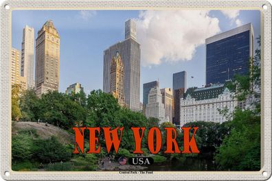 Blechschild Reise 30x20 cm New York USA Central Park - The Pond See tin sign