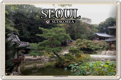 Blechschild Reise 30x20 cm Seoul Südkorea Changdeokgung Garten Deko tin sign