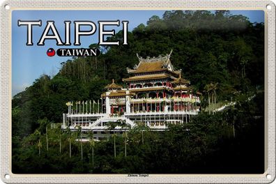 Blechschild Reise 30x20 cm Taipei Taiwan Zhinan Tempel Deko Schild tin sign