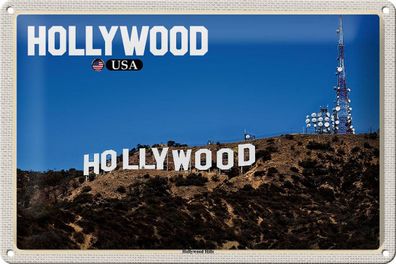 Blechschild Reise 30x20 cm Hollywood USA Hollywood Hills Deko Schild tin sign