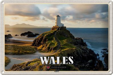 Blechschild Reise 30x20 cm Wales United Kingdom Anglesey Insel Meer tin sign