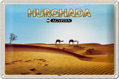 Blechschild Reise 30x20 cm Hurghada Ägypten Wüste Kamele Deko Schild tin sign