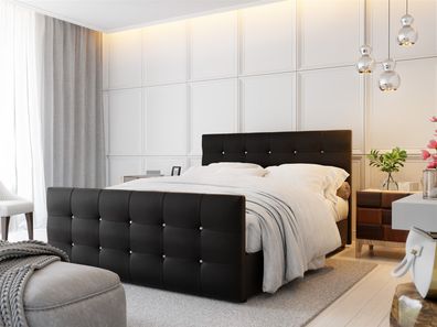 Boxspringbett Schlafzimmerbett MAURO 180x200cm Kunst.. Schwarz inkl. Bettkasten