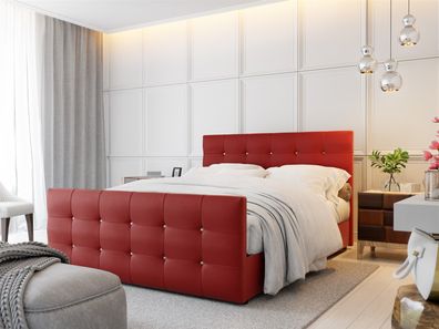 Boxspringbett Schlafzimmerbett MAURO 180x200cm Kunstleder Rot inkl. Bettkasten