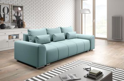 FURNIX Sofa LORETA Couch 3-Sitzer mit Schlaffunktion und Bettkasten EN18 Mint