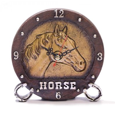 Western Tischuhr Horse - Pferd mit Hufeisen (Gr. 12cm)