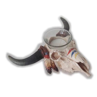 Western Teelicht Indianischer Büffelschädel - War Skull (Gr. 8x19x16cm)