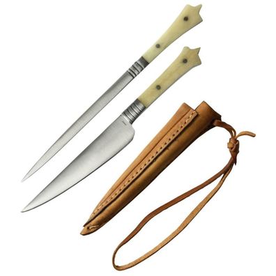 3er Set Mittelalterliches Messer und Spieß mit Lederscheide lang