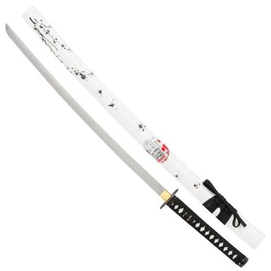 Samurai Schwert Katana weiße Blumen auf weißer Scheide (Gr. 97cm)